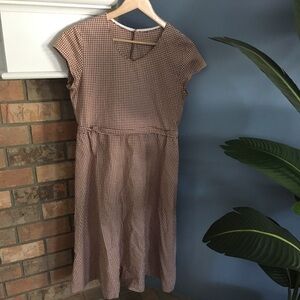 Handmade nursing friendly brown gingham dress.